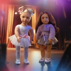 Our Generation Kassia 18" Ballerina Doll In Rainbow Ballet Dress: Blonde Straight Hair, Blue Eyes, No Articulation, Sports Theme