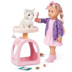 Our Generation Purrfect Retreat Pink Cat House Tree Condo With Bed, Pet Plush Kitten & Accessories For 18" Dolls: 11-Piece Play Set