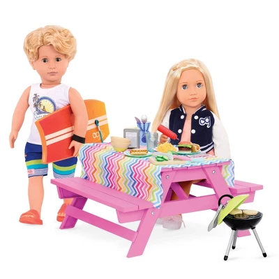 Our Generation Picnic Table Set With Play Food Accessories For 18" Dolls - Pink 4 Our Generation Picnic Table Set With Play Food Accessories For 18" Dolls - Pink - Image 2