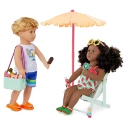 Our Generation Sunny And Cool Patio Set Dollhouse Accessories And Furniture For 18" Dolls: 17 Pieces, Beach Theme. -Cyte Doll Toys GUEST db34e400 ae2b 48a4 aa51 244edd6fc0f2